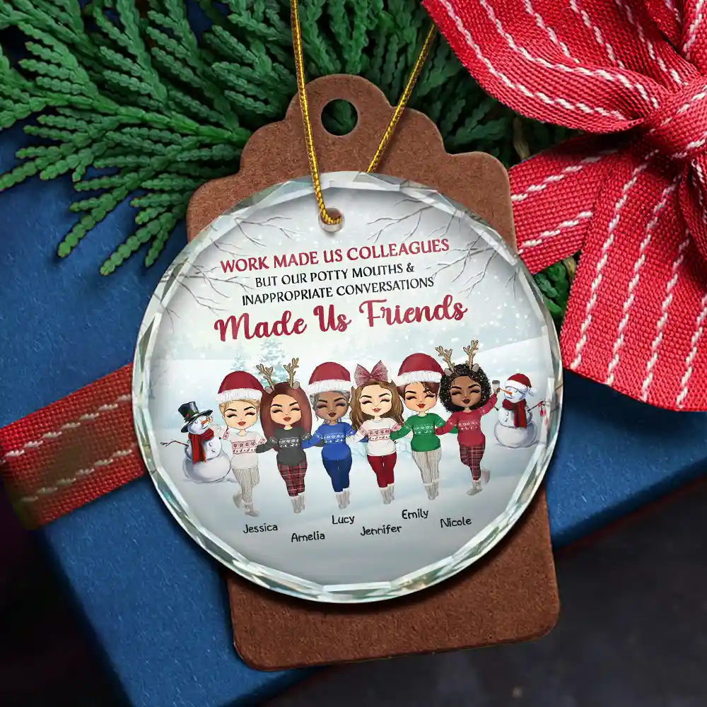 Christmas Work Made Us Colleagues - Personalized Circle Glass Ornament - Image 5