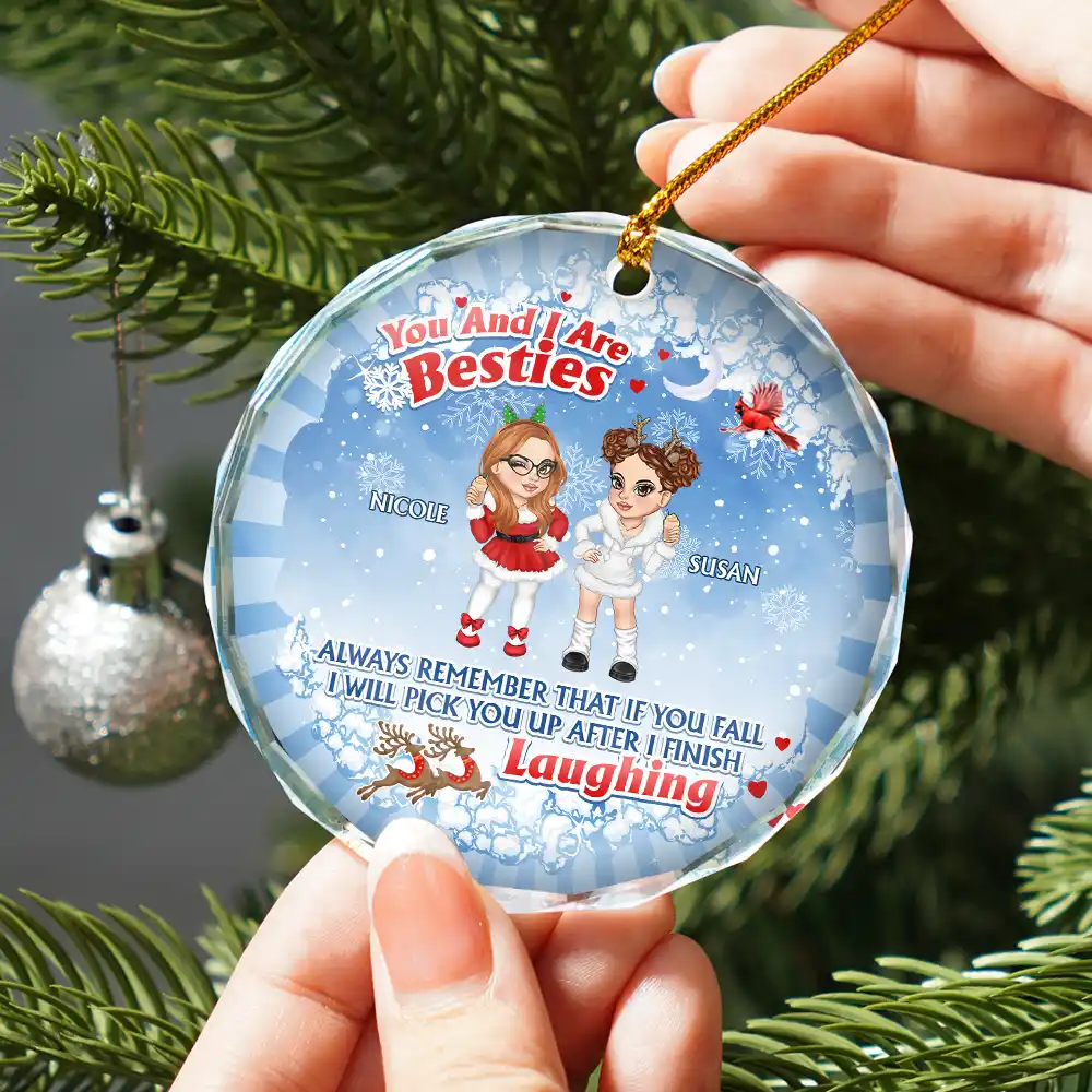 Christmas You And I Are Sisters - Personalized Circle Glass Ornament - Image 2