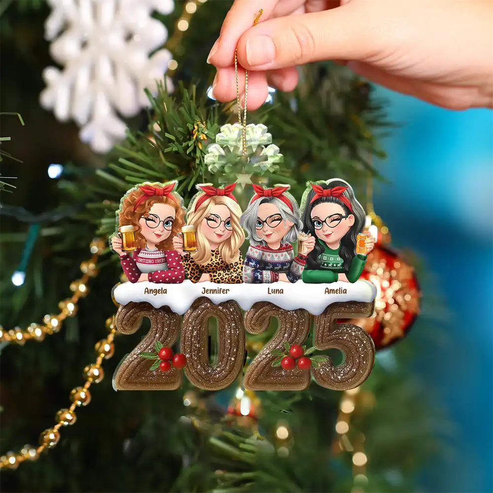 Christmas Yule Log Buche De Noel 3D Effect Couple Sibling Dog Cat - Personalized Custom Shaped Acrylic Ornament - Image 4