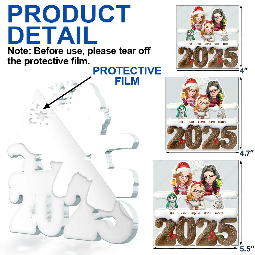 Christmas Yule Log Buche De Noel 3D Effect Couple Sibling Dog Cat - Personalized Custom Shaped Acrylic Ornament - Image 6