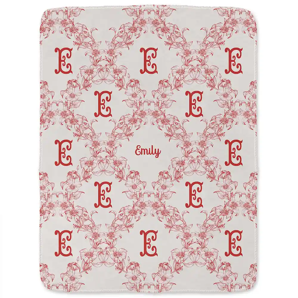 Classic Toile Floral Monogram - Personalized Fleece Blanket, Sherpa Blanket - Image 2