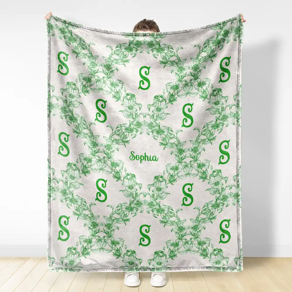 Classic Toile Floral Monogram - Personalized Fleece Blanket, Sherpa Blanket - Image 3
