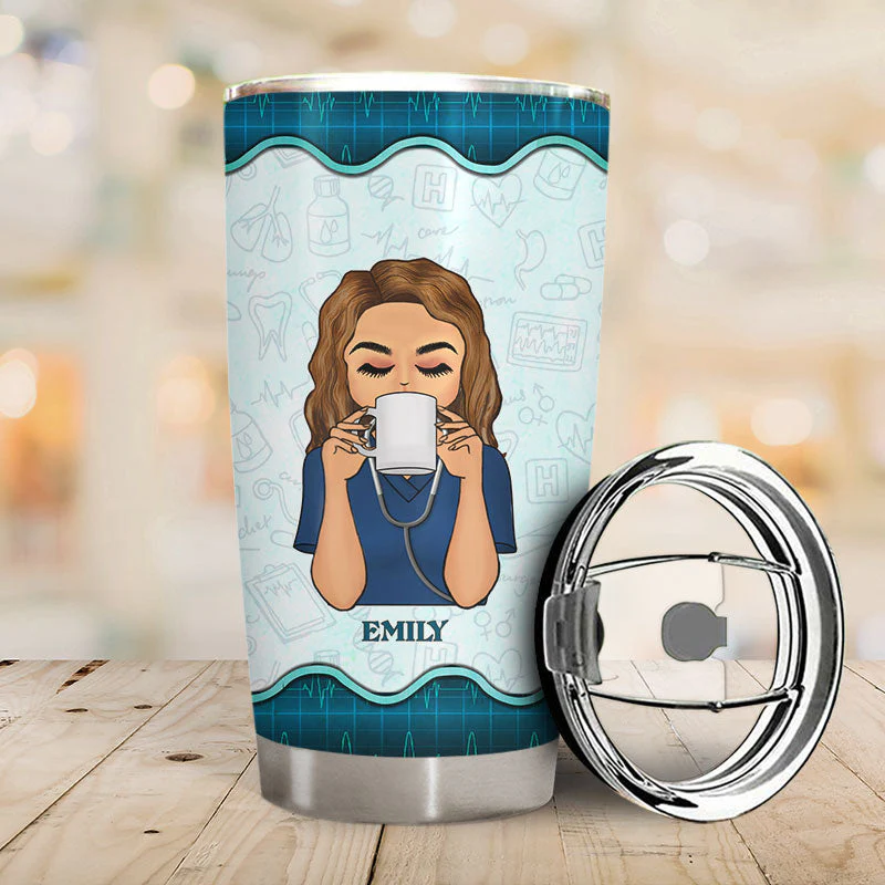 Coffee Scrubs And Rubber Gloves - Gift For Nurse - Personalized Custom Tumbler - Image 2