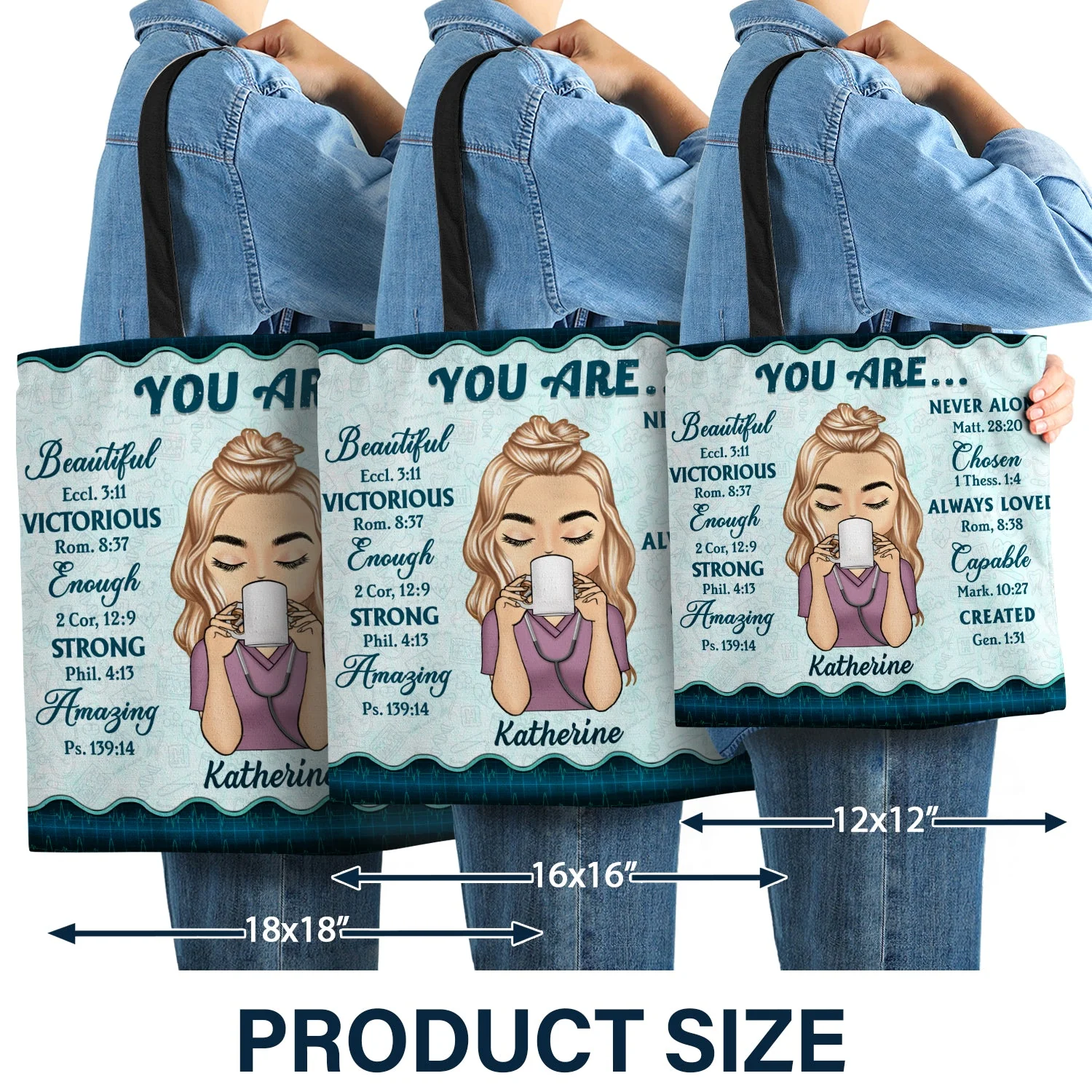 Coffee, Scrubs And Rubber Gloves - Gift For Nurse - Personalized Custom Zippered Canvas Bag - Image 3