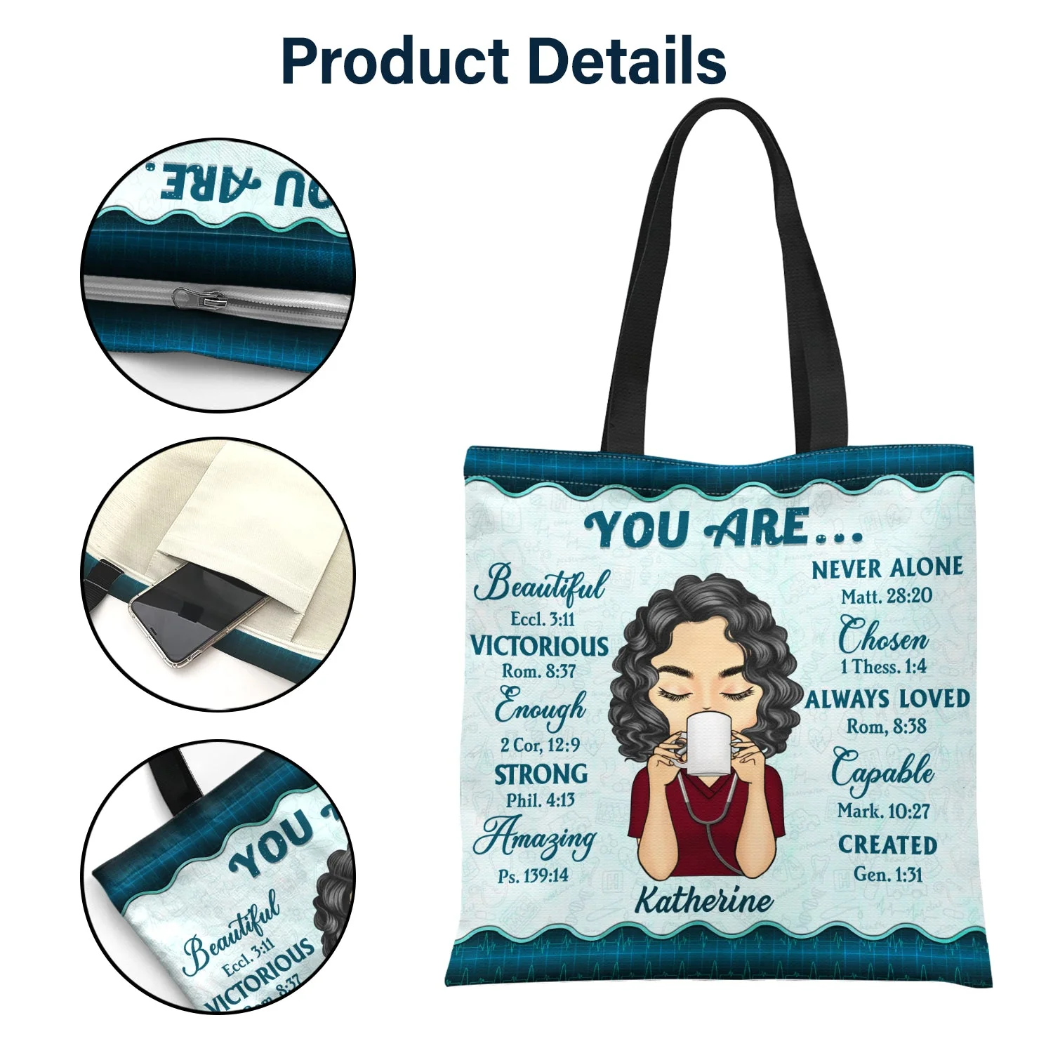 Coffee, Scrubs And Rubber Gloves - Gift For Nurse - Personalized Custom Zippered Canvas Bag - Image 4