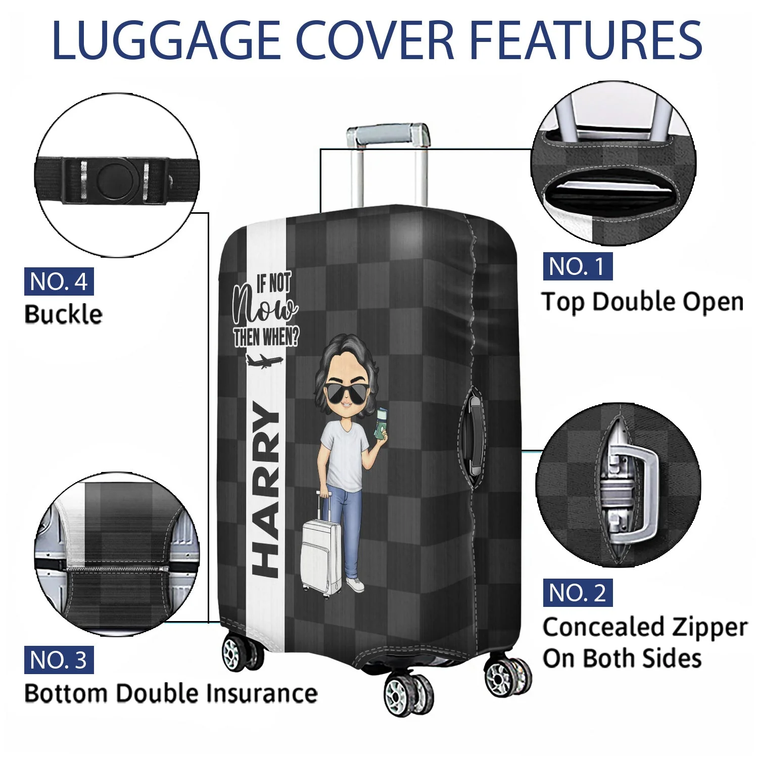 Collect Moments Not Things - Gift For Travelers, Traveling Lovers, Him, Her - Personalized Luggage Cover - Image 4