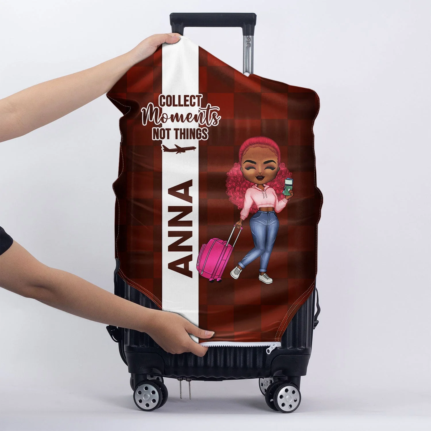 Collect Moments Not Things - Gift For Travelers, Traveling Lovers, Him, Her - Personalized Luggage Cover - Image 5