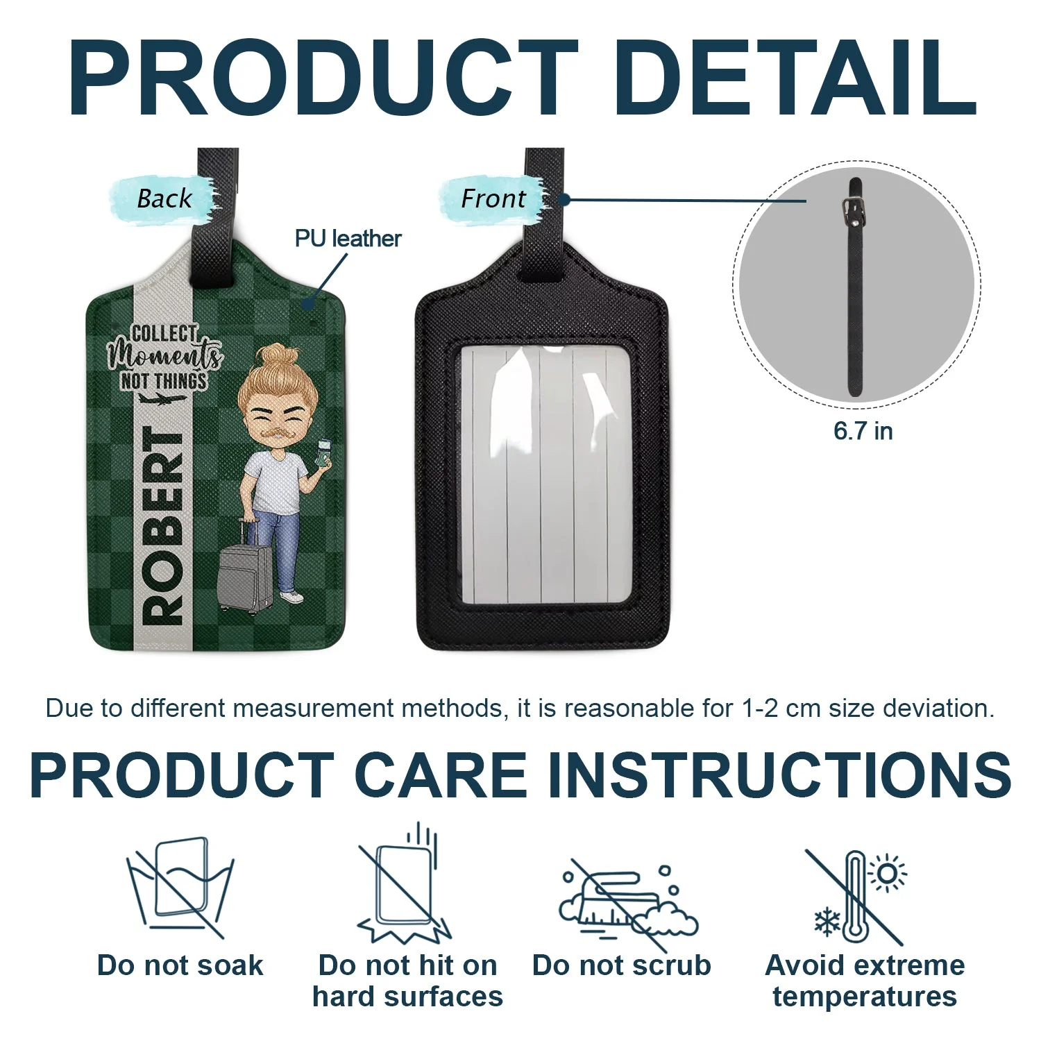 Collect Moments Not Things - Gift For Travellers, Travelling Lovers, Him, Her - Personalized Luggage Tag - Image 4