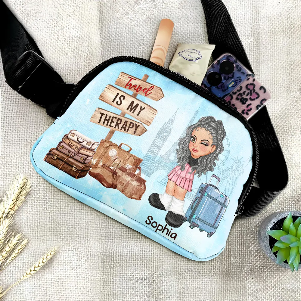 Collect Moments Not Things Travel Is My Therapy - Personalized Crossbody Belt Bag - Image 2