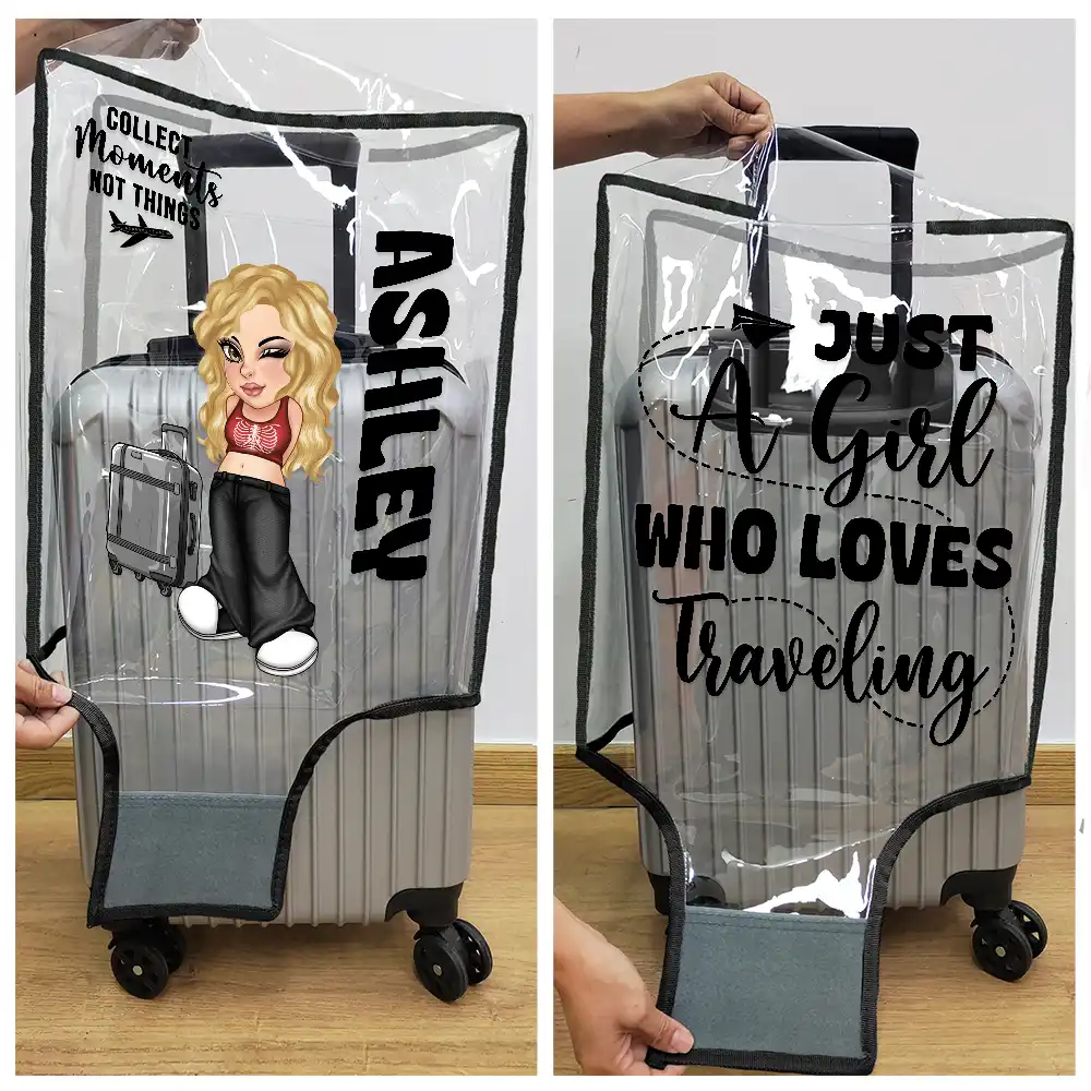 Collect Moments Not Things Travel Lover Y2K - Personalized Clear Luggage Cover - Image 5
