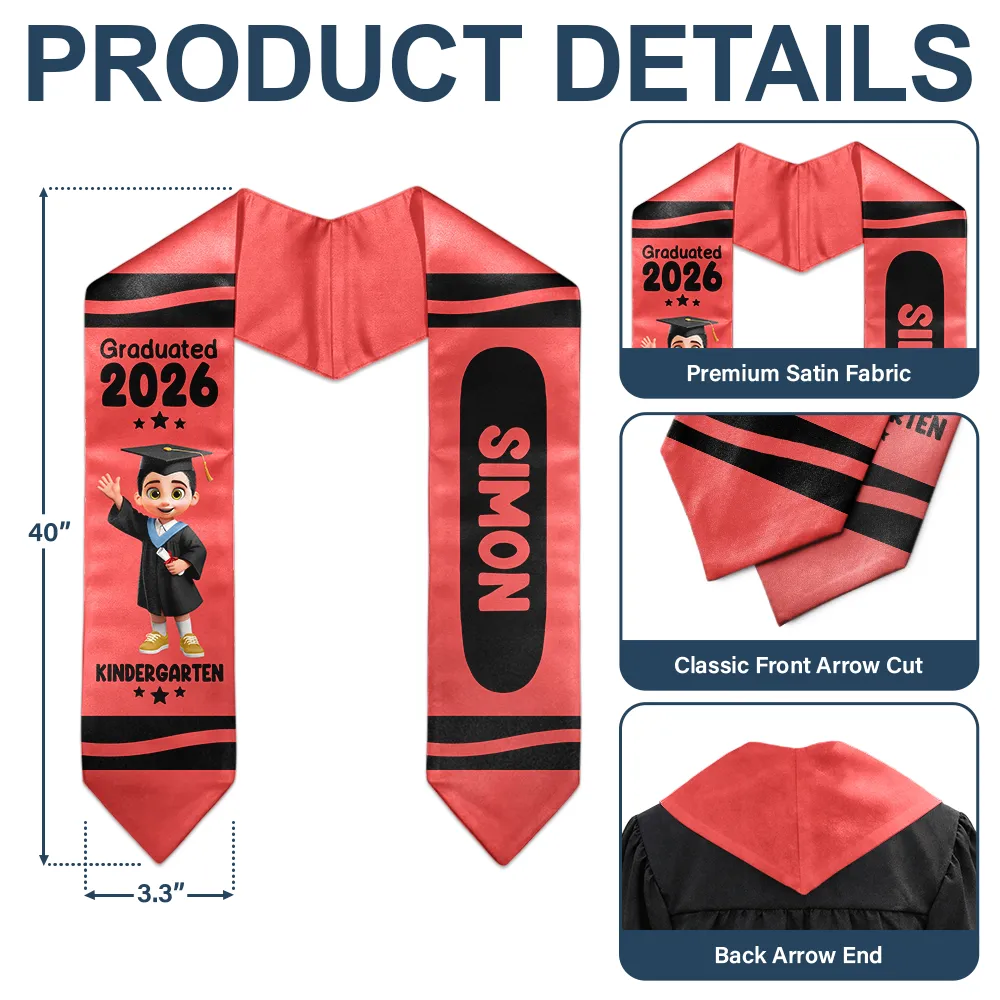 Colorful Crayons Pre-K Kindergarten Graduation - Personalized Kid Graduation Stole - Image 5