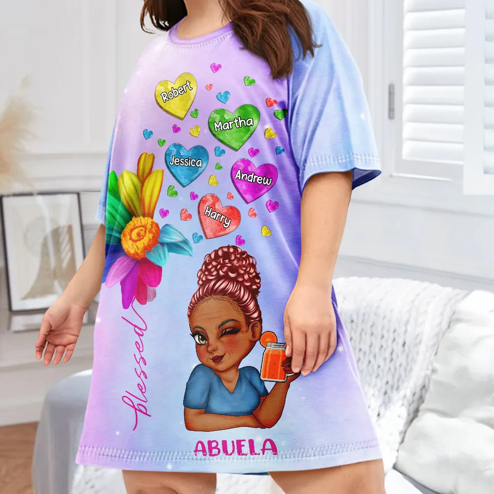 Colorful Flower Heart Grandma - Personalized Women's Sleep Tee - Image 3