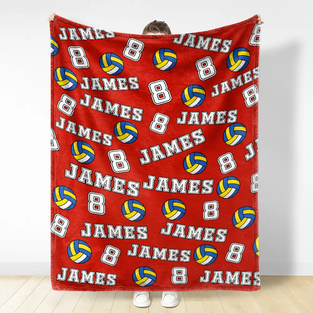 Colorful Sports Pattern Baseball Volleyball Basketball - Personalized Fleece Blanket, Sherpa Blanket - Image 3