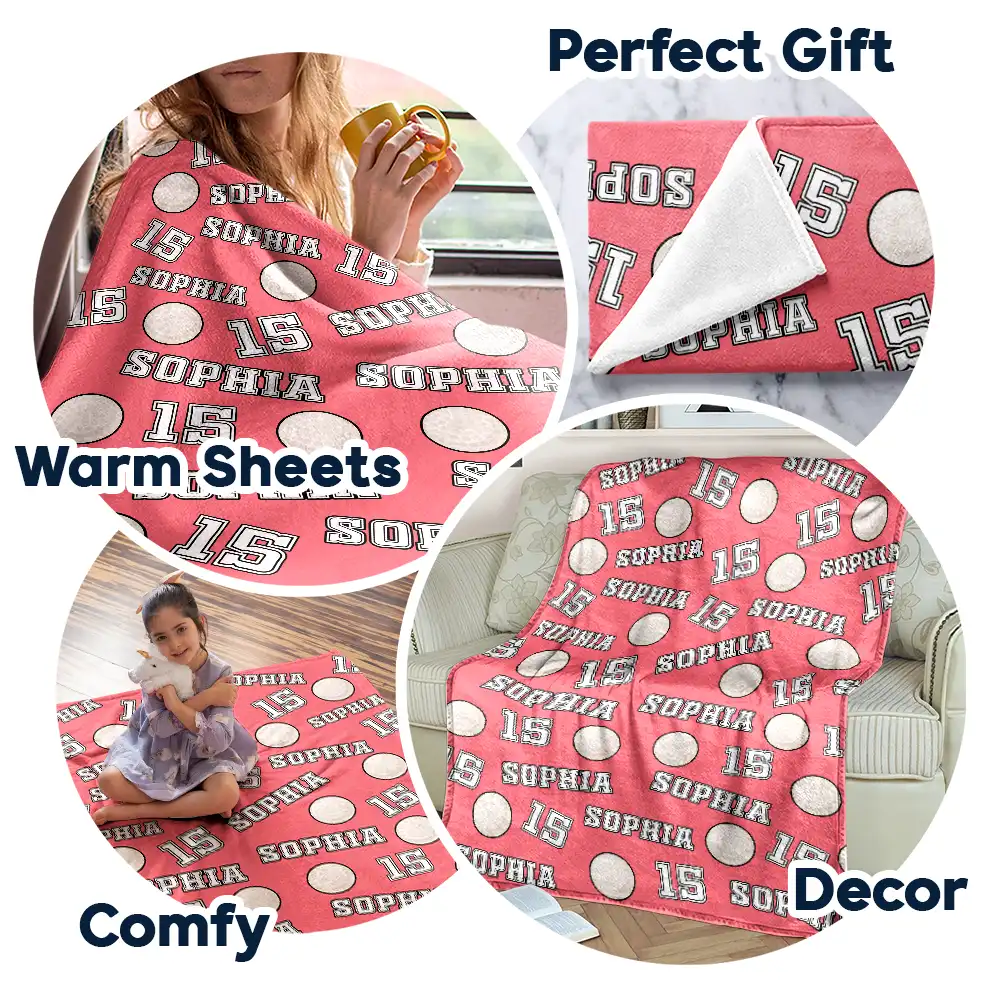 Colorful Sports Pattern Baseball Volleyball Basketball - Personalized Fleece Blanket, Sherpa Blanket - Image 7