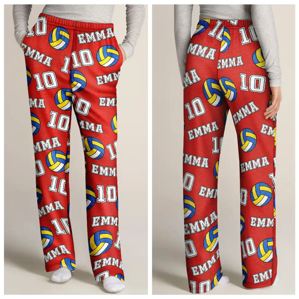 Colorful Sports Pattern Baseball Volleyball Basketball - Personalized Pajama Pants - Image 3