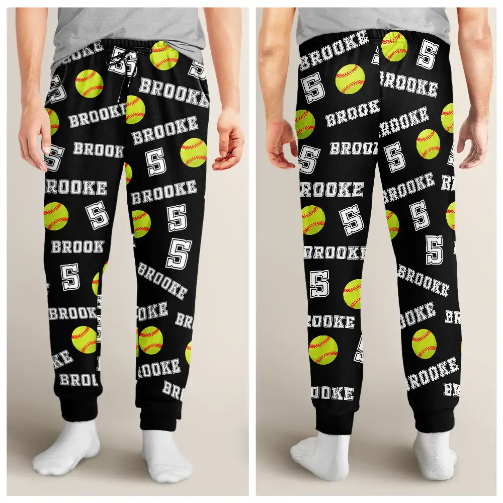 Colorful Sports Pattern Baseball Volleyball Basketball - Personalized Pajama Pants - Image 4