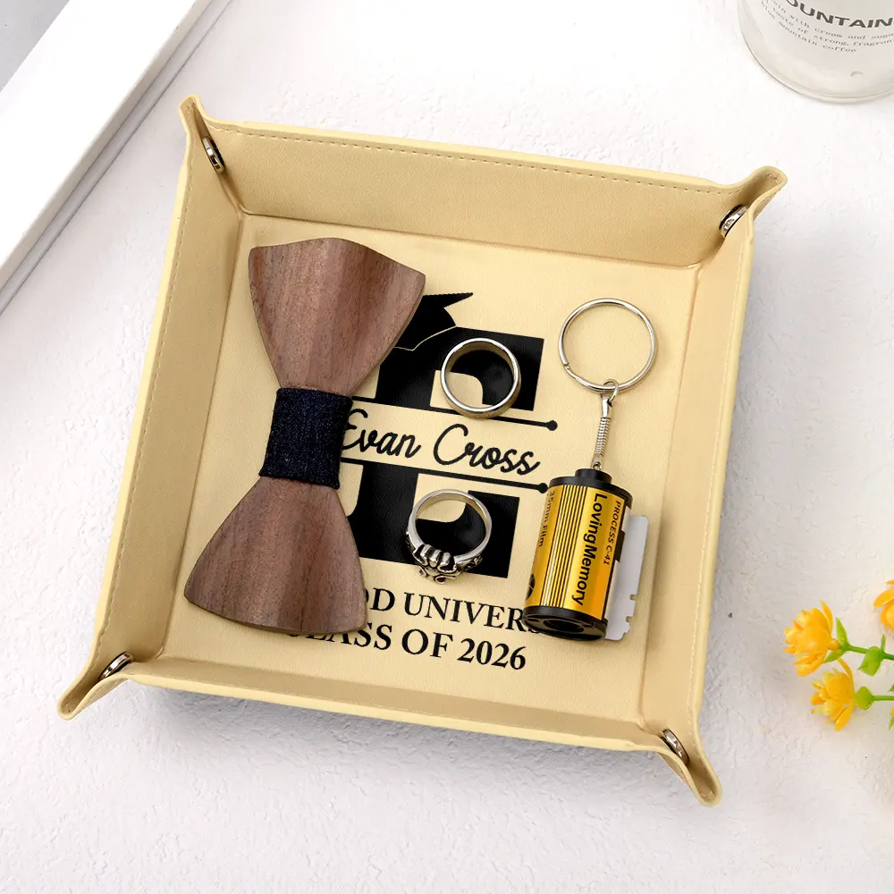 Congrats Grad Initial Name - Personalized Leather Valet Tray - Image 4