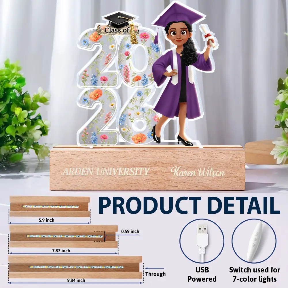 Congrats Grad Senior Floral - Personalized Custom Shaped LED Light - Image 6