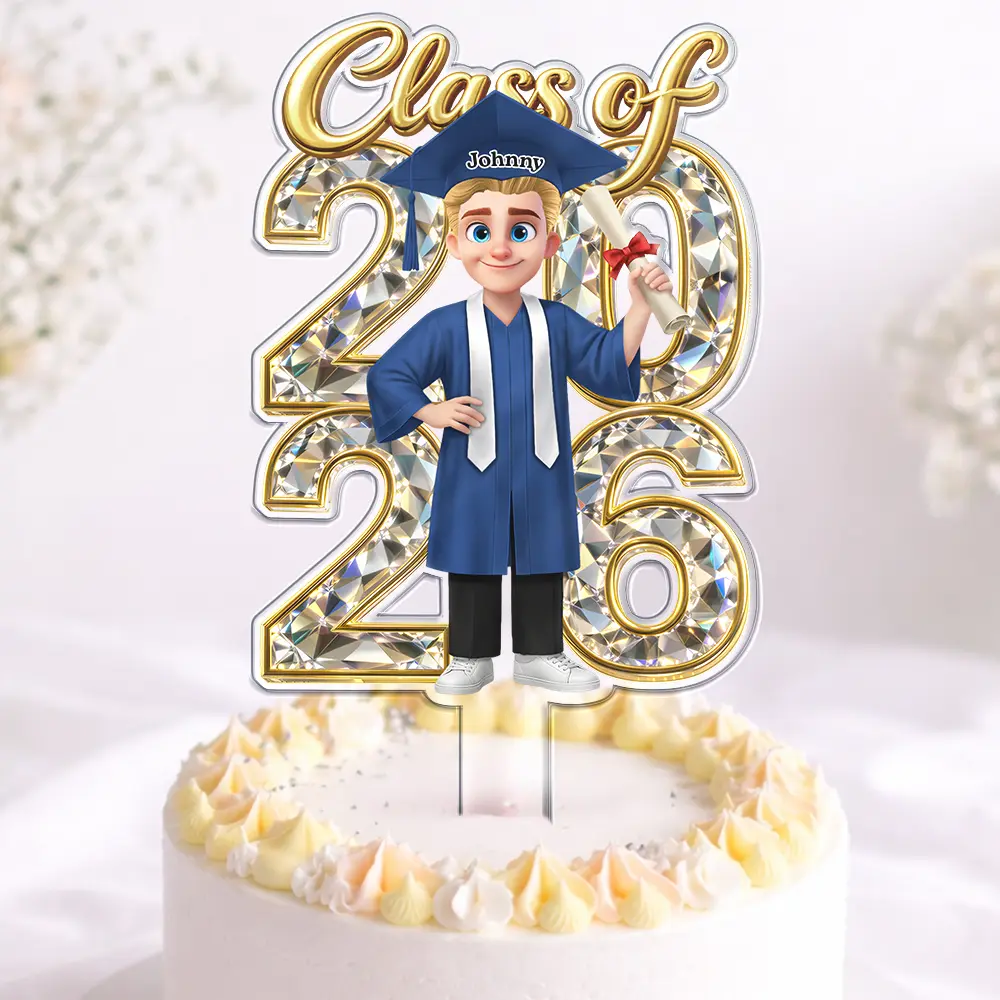 Congrats Grad Woman Man Crystal Effect - Personalized Acrylic Cake Topper - Image 3