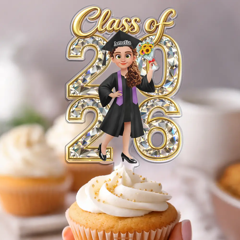 Congrats Grad Woman Man Crystal Effect - Personalized Acrylic Cake Topper - Image 4