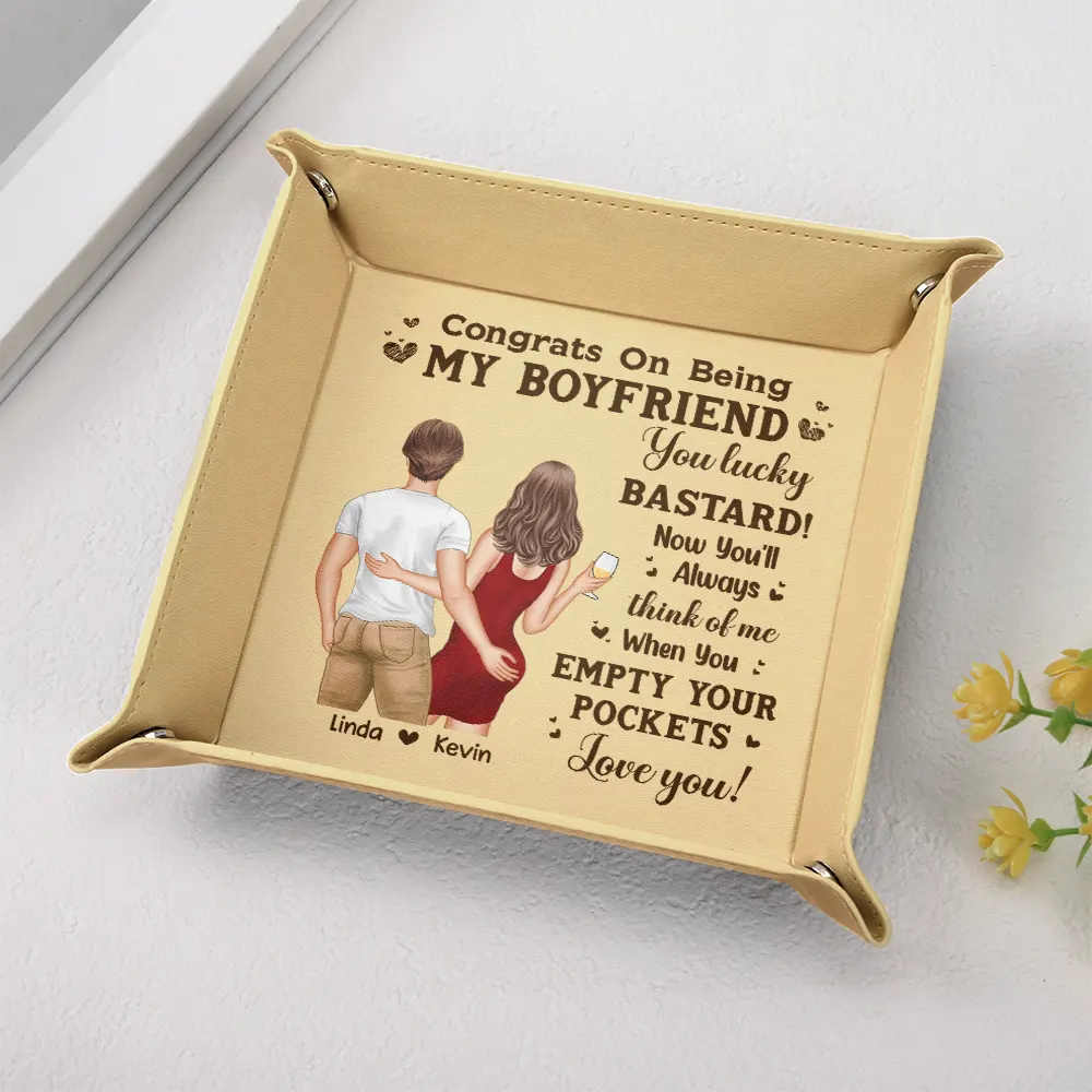 Congrats Husband Think Of Me When You Empty Your Pockets - Personalized Leather Valet Tray - Image 2