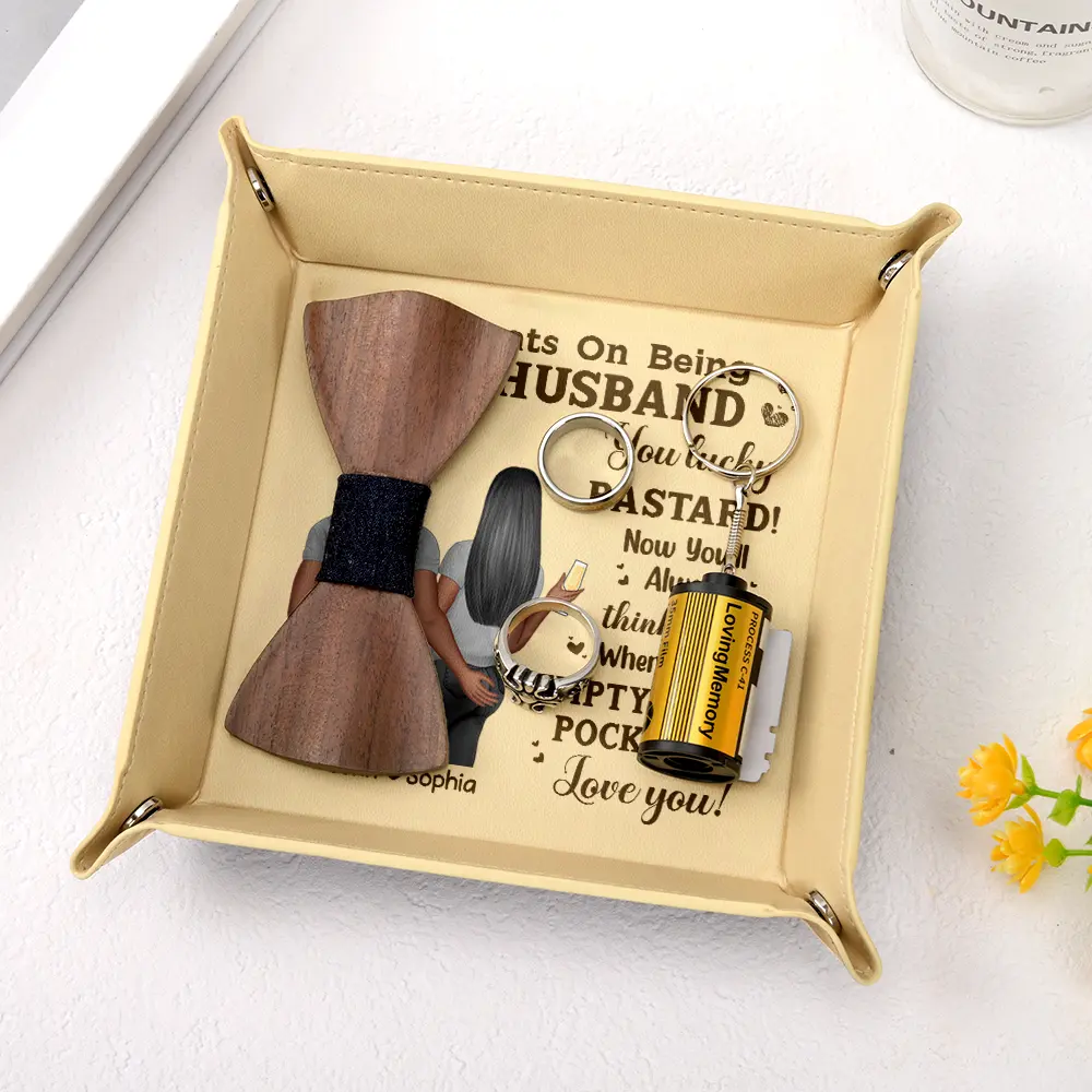 Congrats Husband Think Of Me When You Empty Your Pockets - Personalized Leather Valet Tray - Image 4
