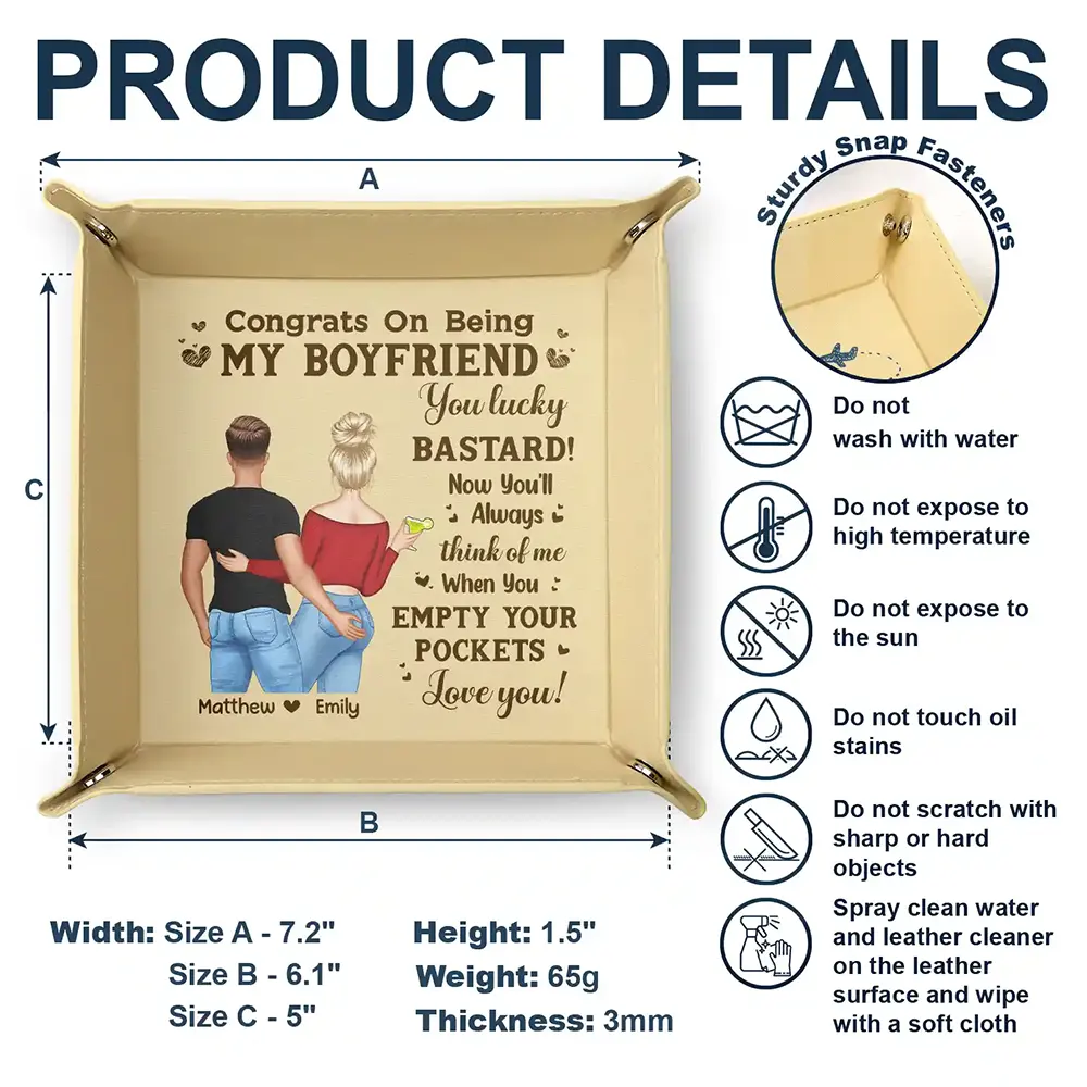 Congrats Husband Think Of Me When You Empty Your Pockets - Personalized Leather Valet Tray - Image 6
