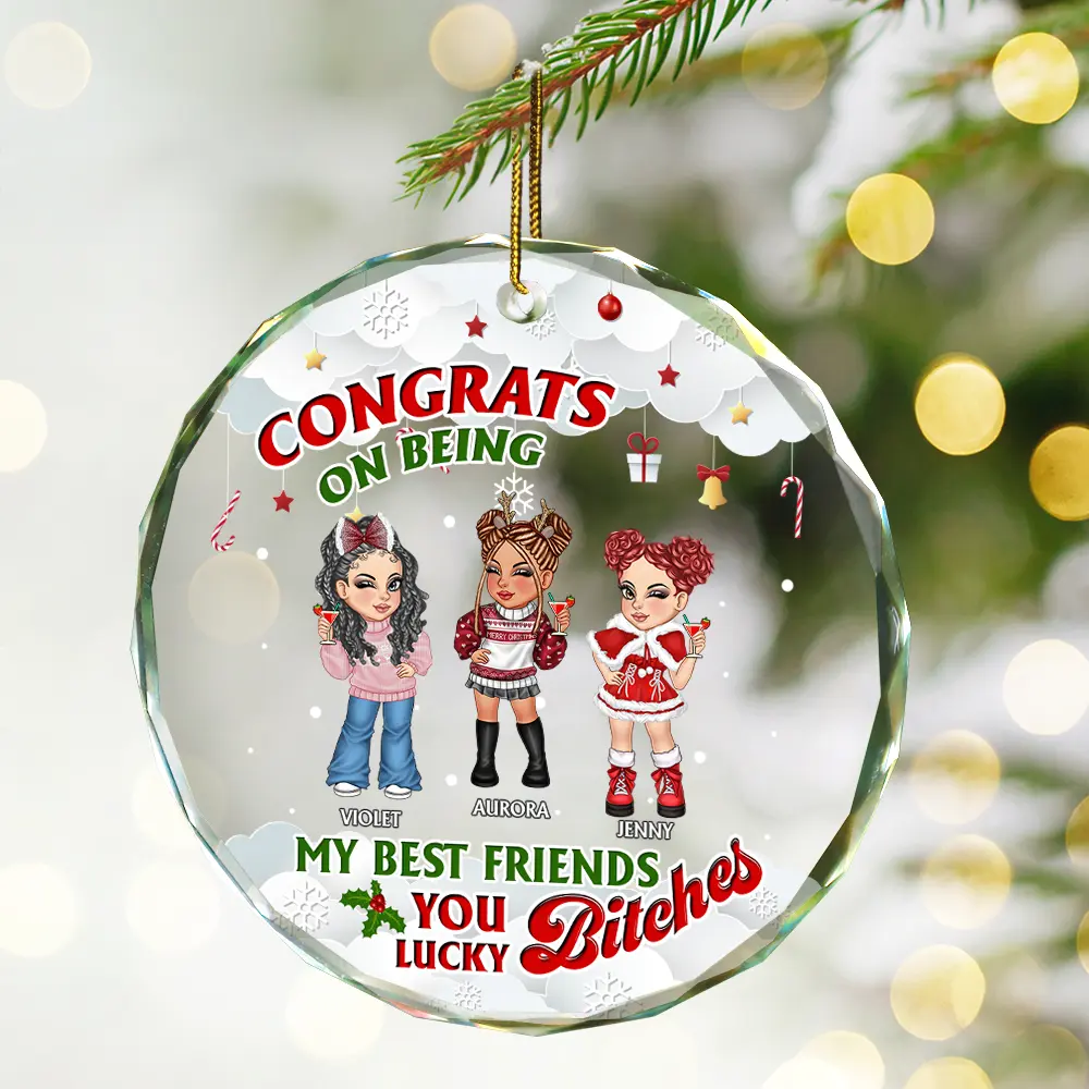 Congrats On Being My Best Friend - Personalized Circle Glass Ornament - Image 2