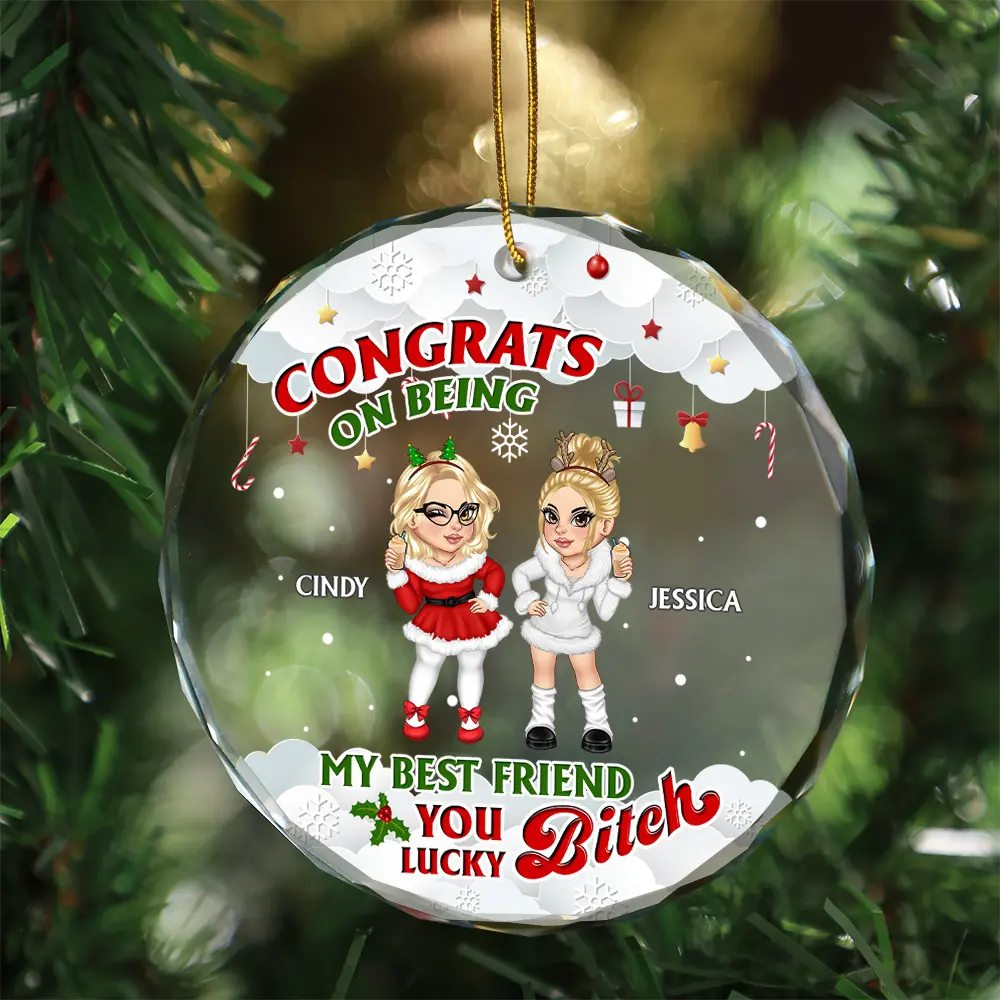 Congrats On Being My Best Friend - Personalized Circle Glass Ornament - Image 3