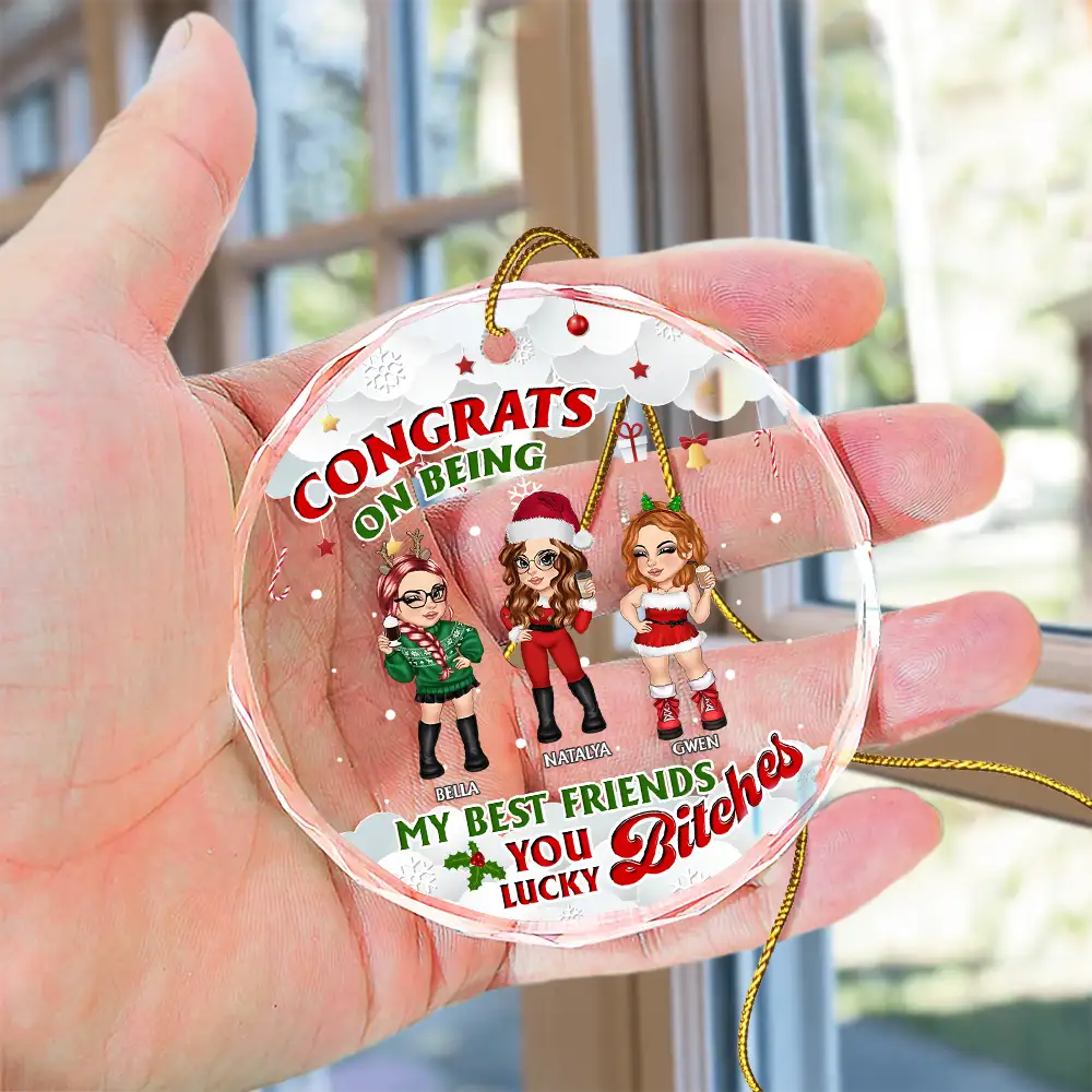 Congrats On Being My Best Friend - Personalized Circle Glass Ornament - Image 4