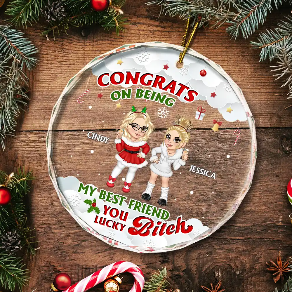 Congrats On Being My Best Friend - Personalized Circle Glass Ornament - Image 5