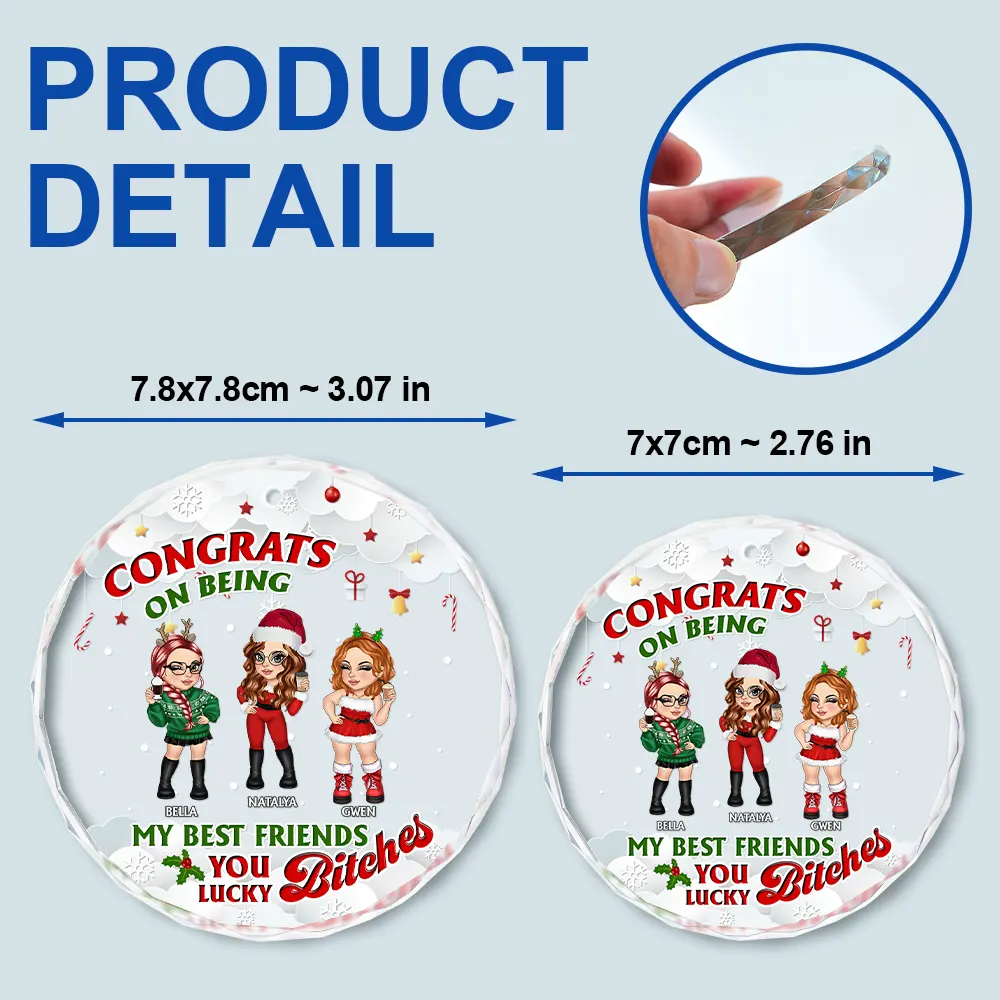 Congrats On Being My Best Friend - Personalized Circle Glass Ornament - Image 6
