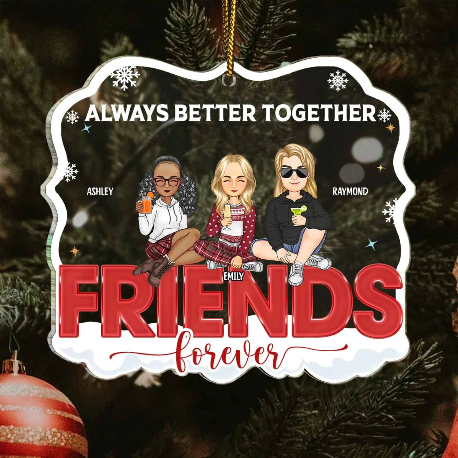 Congrats On Being My Bestie Cartoon - Christmas Gift For Friends - Personalized Custom Shaped Acrylic Ornament - Image 3