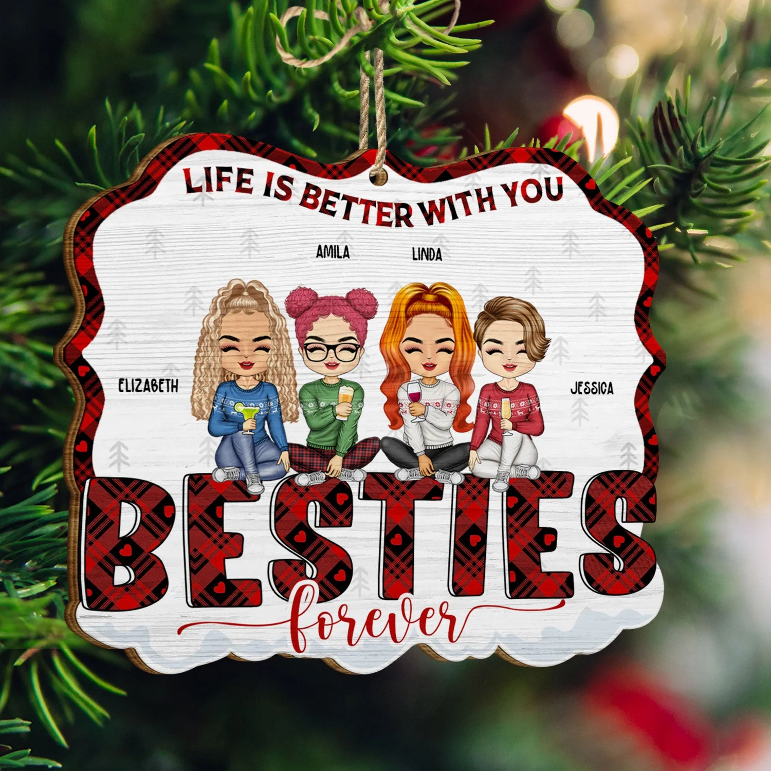 Congrats On Being My Bestie Chibi - Christmas Gift For Women - Personalized Custom Shaped Wooden Ornament - Image 3