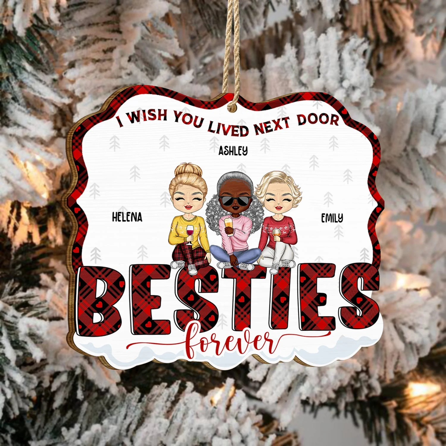 Congrats On Being My Bestie Chibi - Christmas Gift For Women - Personalized Custom Shaped Wooden Ornament - Image 4