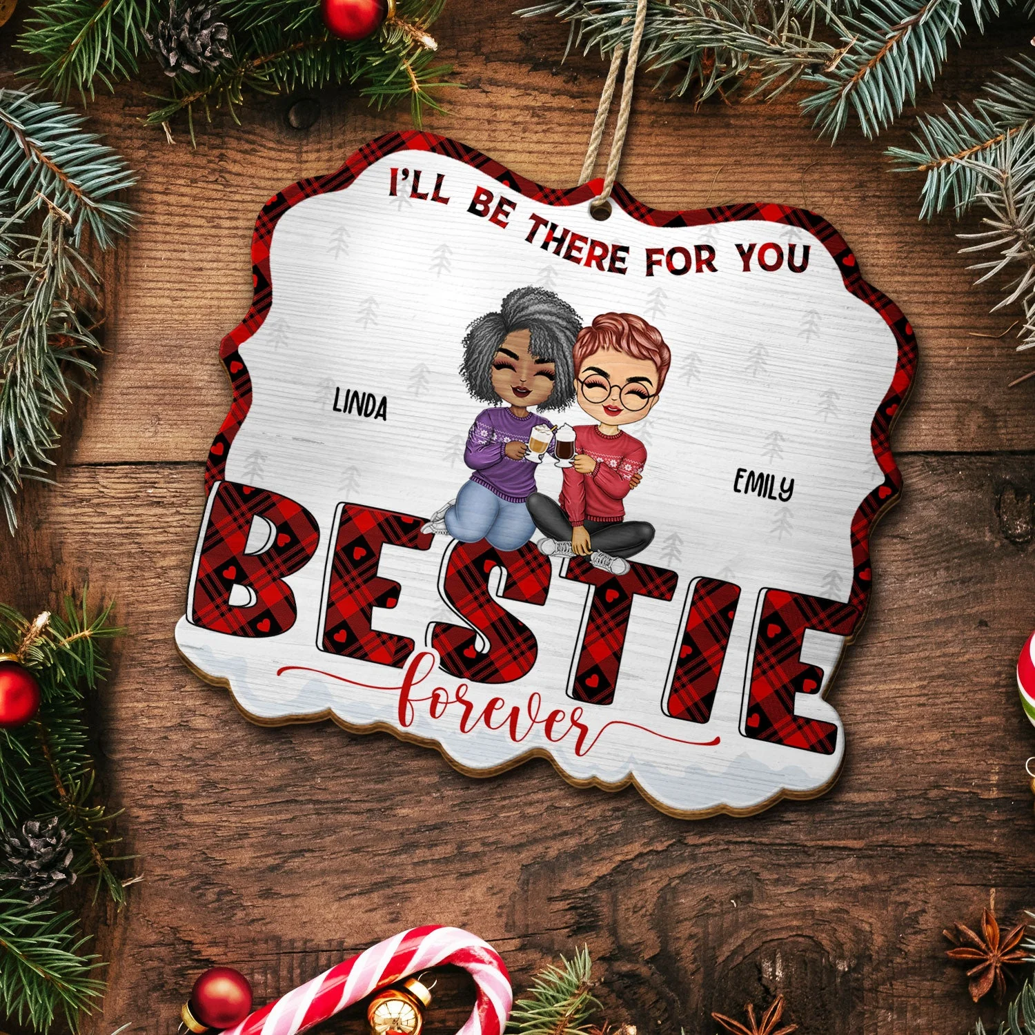 Congrats On Being My Bestie Chibi - Christmas Gift For Women - Personalized Custom Shaped Wooden Ornament - Image 5
