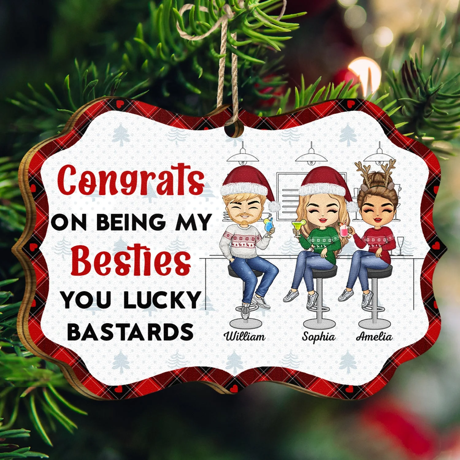 Congrats On Being My Bestie - Christmas Gifts For Best Friends - Personalized Medallion Wooden Ornament - Image 3