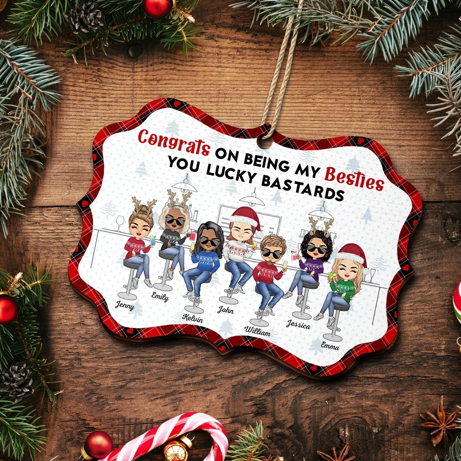 Congrats On Being My Bestie - Christmas Gifts For Best Friends - Personalized Medallion Wooden Ornament - Image 5
