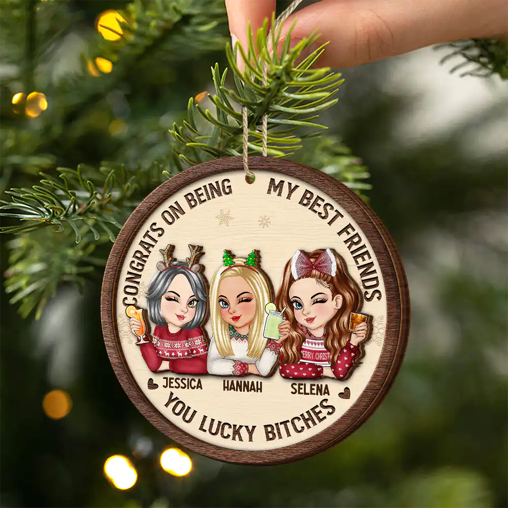 Congrats On Being My Bestie Christmas - Personalized 2-Layered Wooden Ornament - Image 2