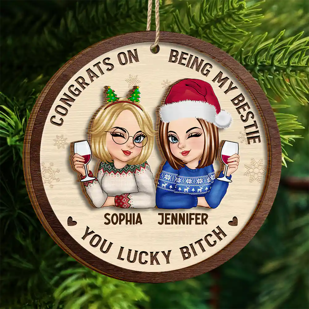 Congrats On Being My Bestie Christmas - Personalized 2-Layered Wooden Ornament - Image 4