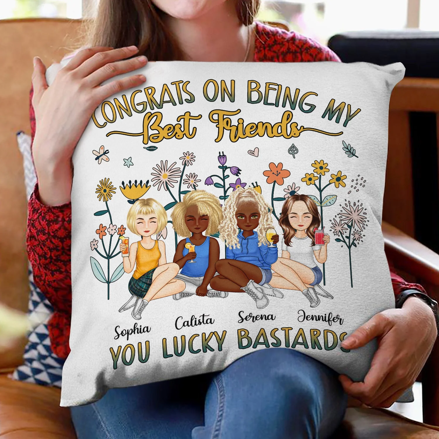 Congrats On Being My Bestie Flower - Gift For Bestie - Personalized Pillow - Image 2