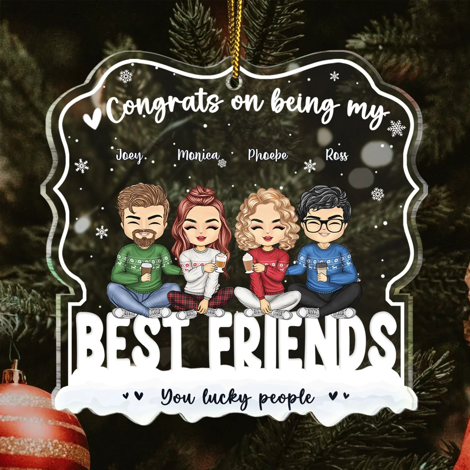 Congrats On Being My Besties - Christmas Gift For Besties - Personalized Custom Shaped Acrylic Ornament - Image 3