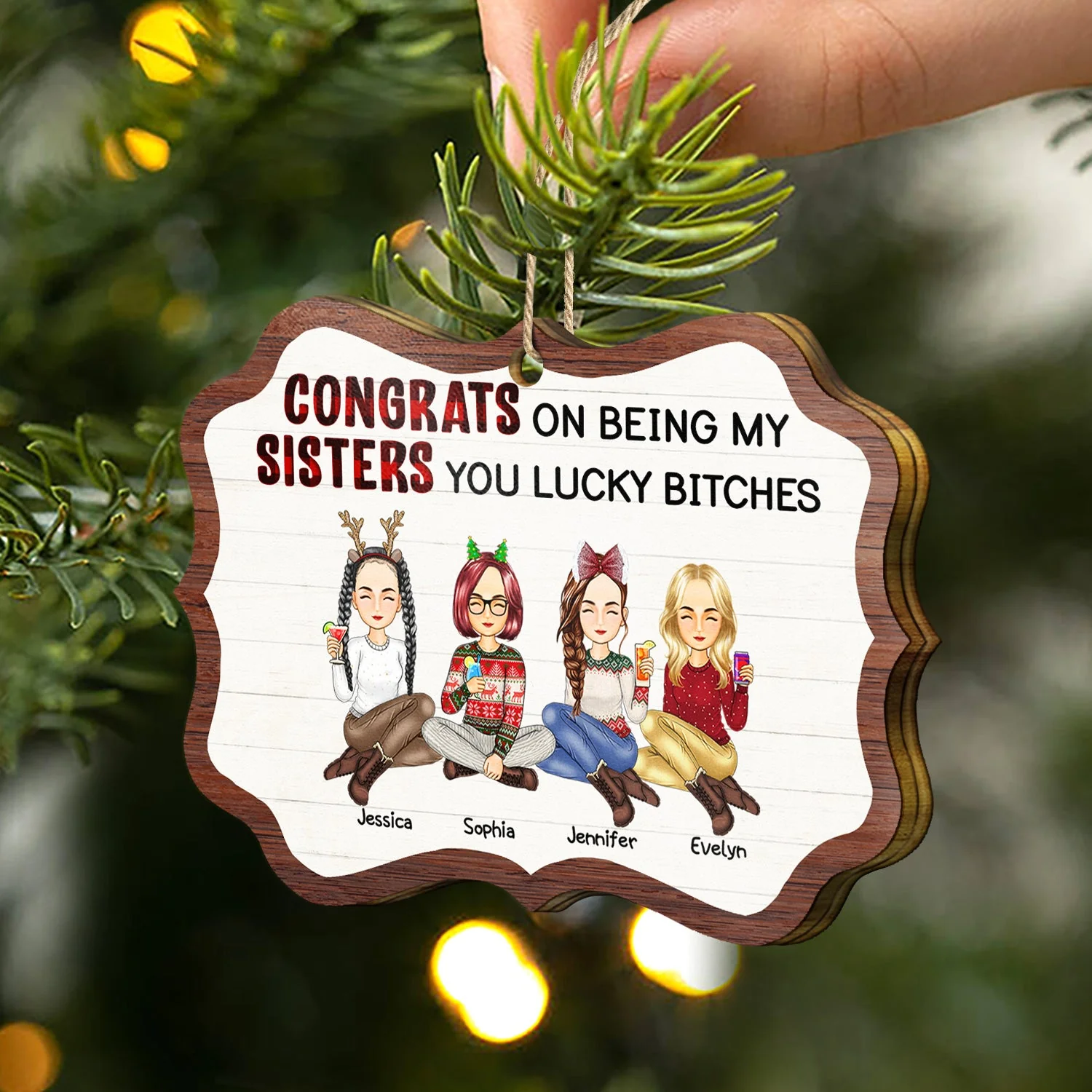 Congrats On Being My Besties - Christmas Gifts For Best Friends - Personalized Medallion Wooden Ornament - Image 2