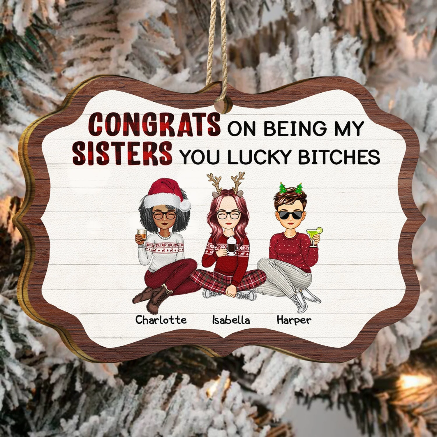 Congrats On Being My Besties - Christmas Gifts For Best Friends - Personalized Medallion Wooden Ornament - Image 4