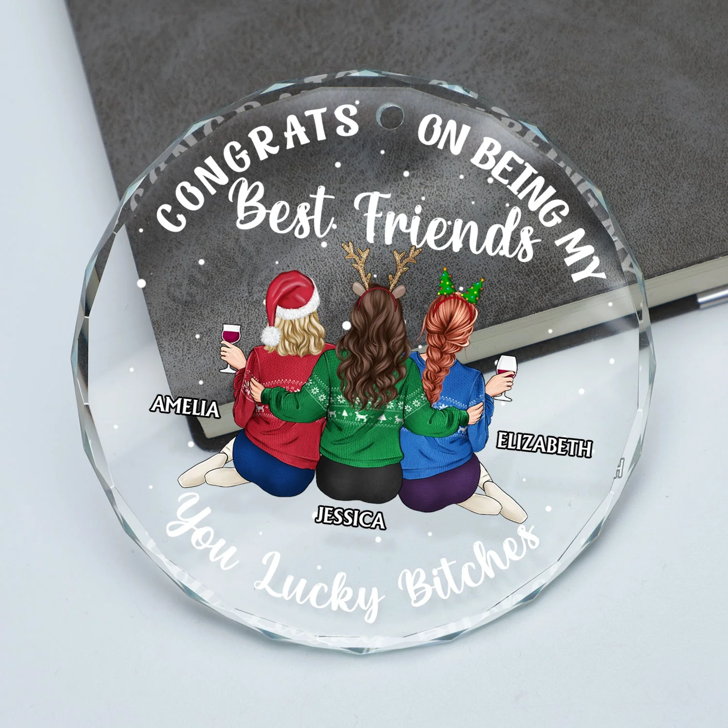 Congrats On Being My Besties - Christmas Gifts For Besties, Friends - Personalized Circle Glass Ornament - Image 2