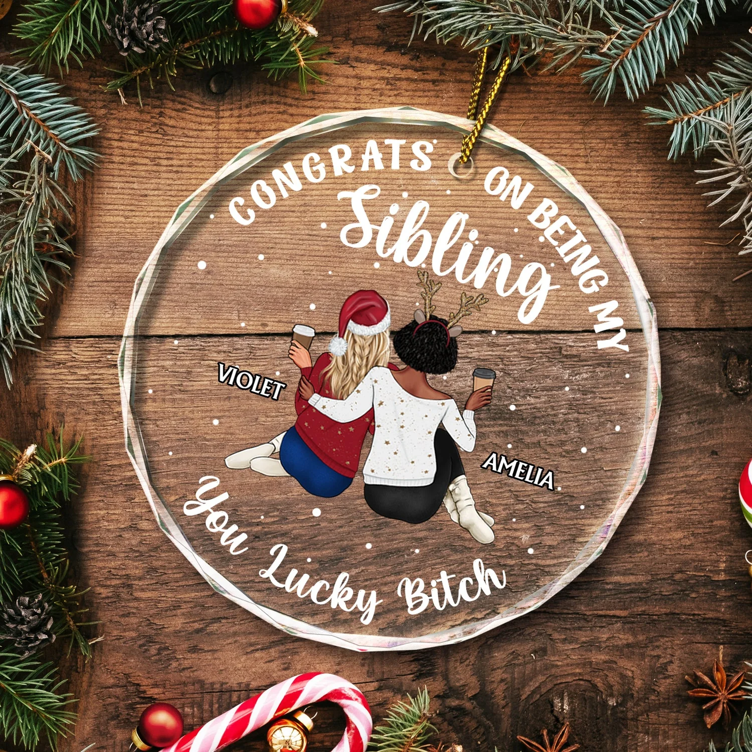 Congrats On Being My Besties - Christmas Gifts For Besties, Friends - Personalized Circle Glass Ornament - Image 5