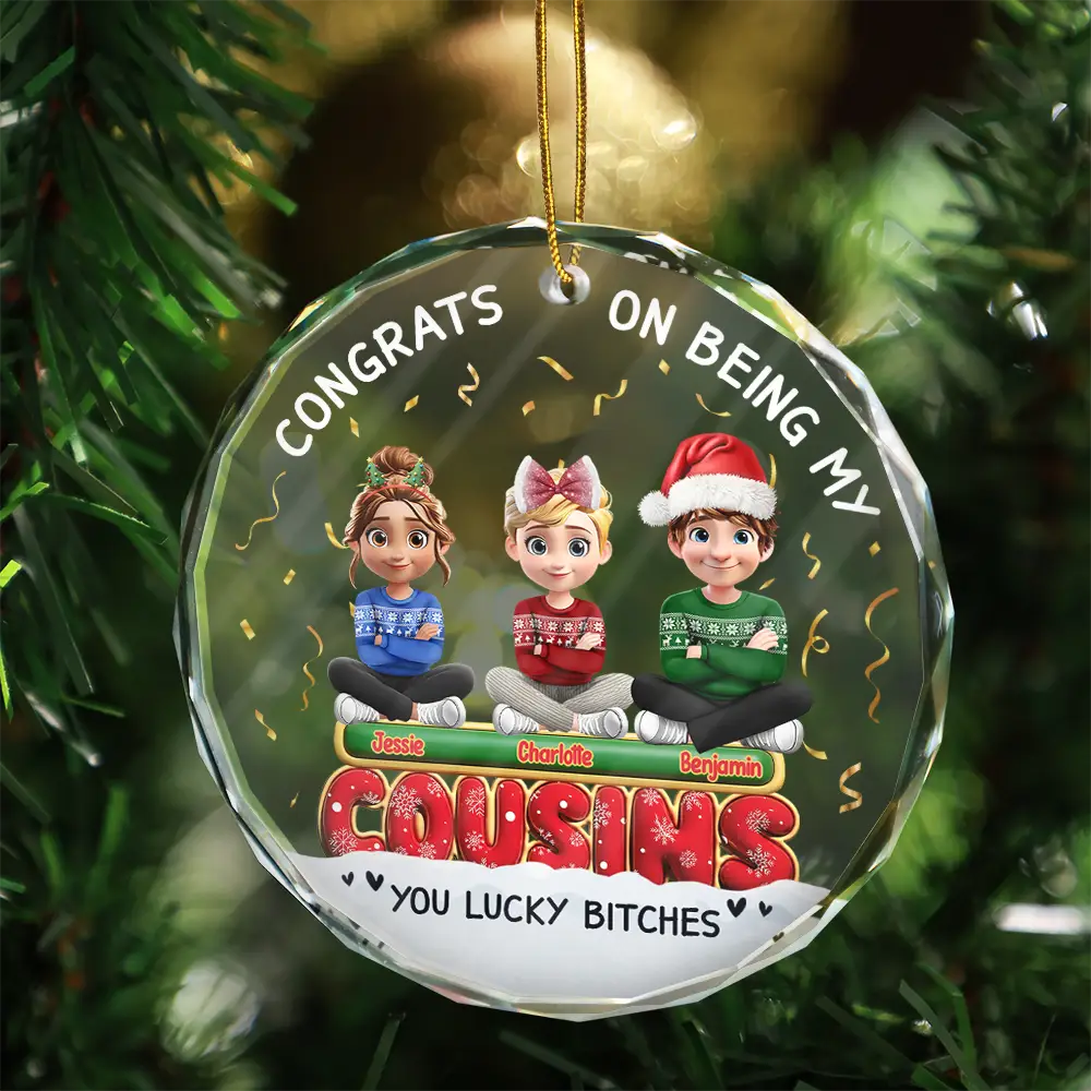 Congrats On Being My Besties Friends Siblings 3D Effect - Personalized Circle Glass Ornament - Image 4