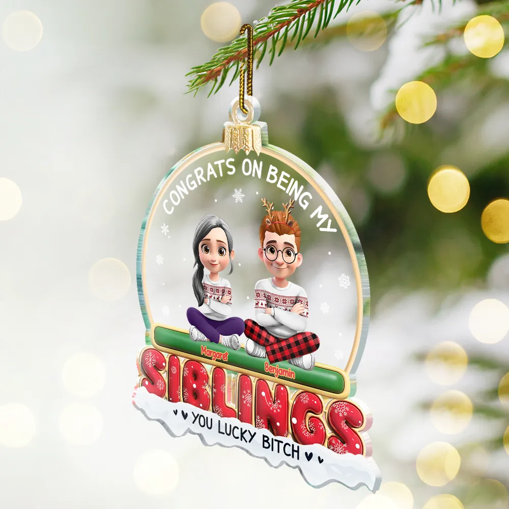 Congrats On Being My Besties Friends Siblings 3D Effect - Personalized Custom Shaped Acrylic Ornament - Image 3