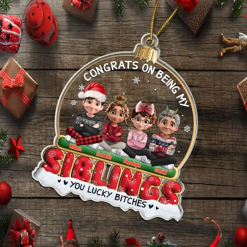 Congrats On Being My Besties Friends Siblings 3D Effect - Personalized Custom Shaped Acrylic Ornament - Image 6