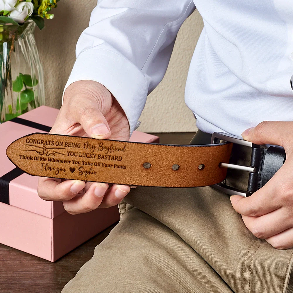 Congrats On Being My Brother - Personalized Engraved Leather Belt - Image 6